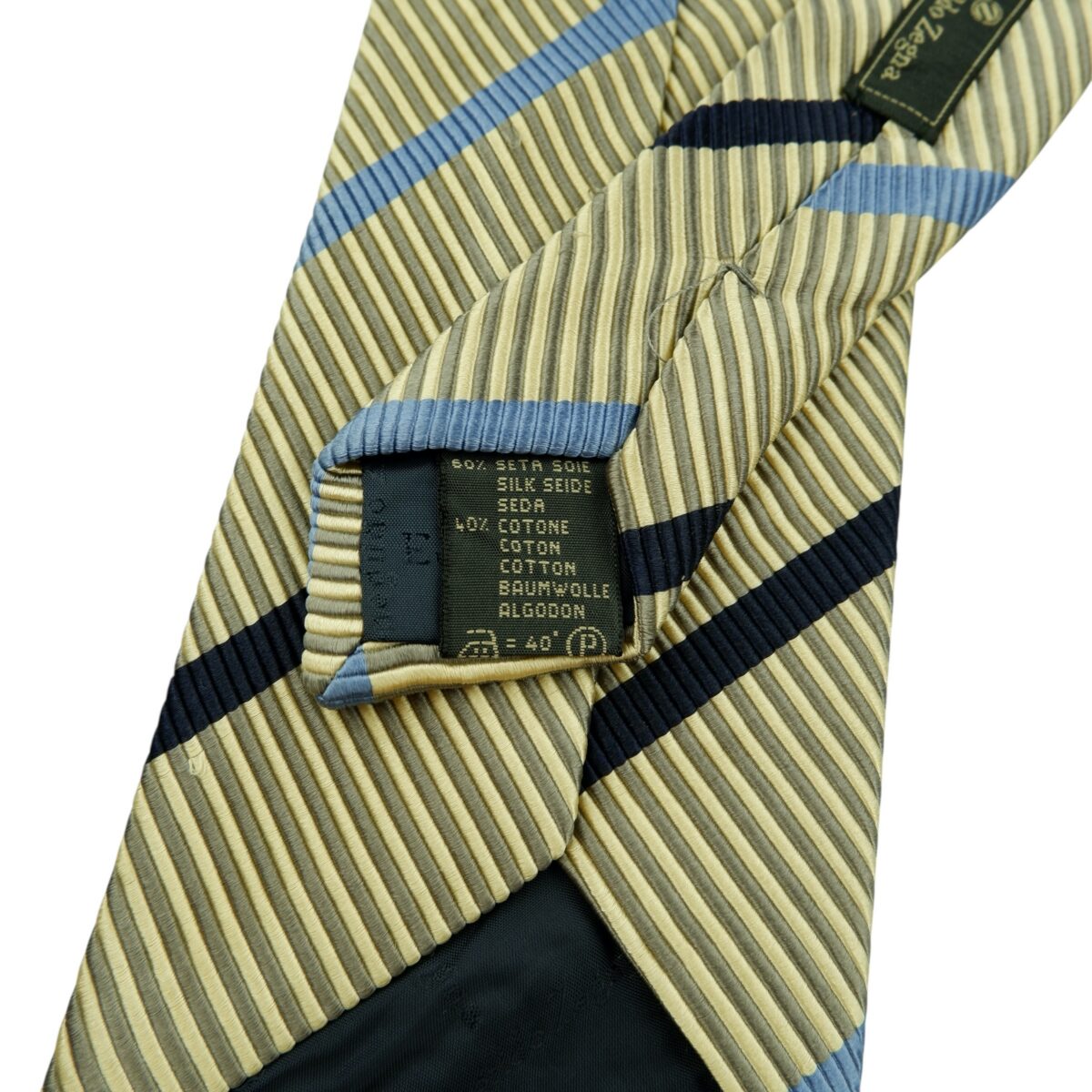 a14848 10 Ermenegildo Zegna Tie Silk Cotton Beige Blue Black Stripe Italy (US Import Tax Included) มุมที่ 10