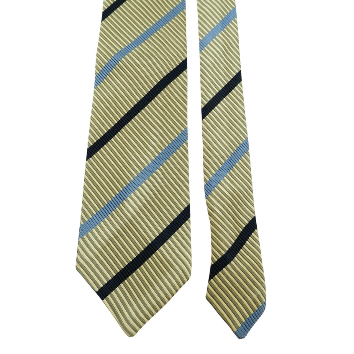 a14848 3 Ermenegildo Zegna Tie Silk Cotton Beige Blue Black Stripe Italy (US Import Tax Included) มุมที่ 3
