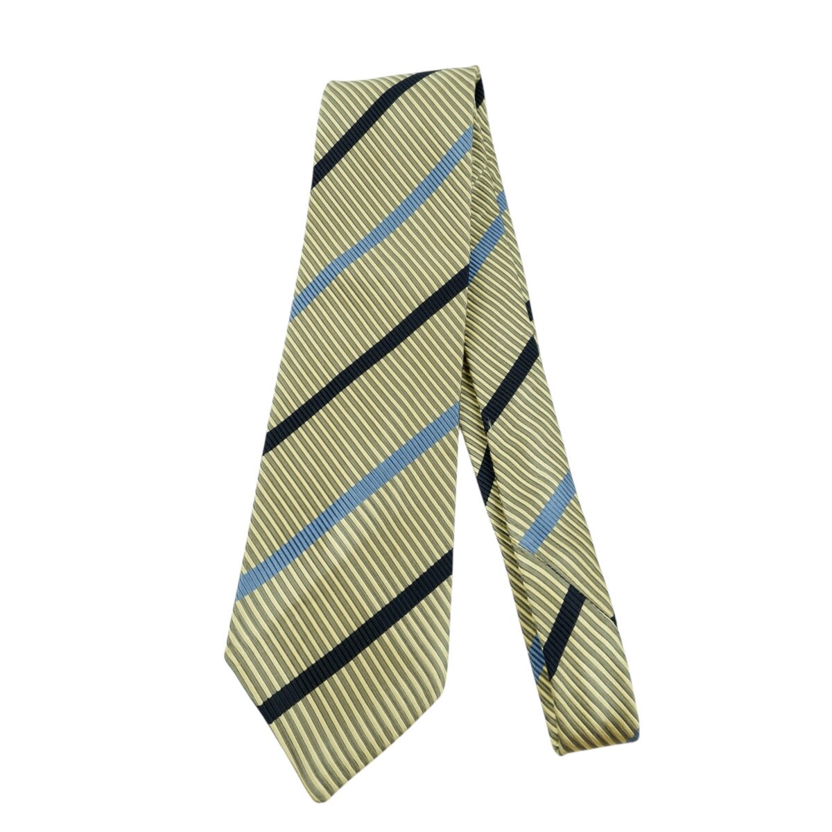 a14848 5 Ermenegildo Zegna Tie Silk Cotton Beige Blue Black Stripe Italy (US Import Tax Included) มุมที่ 5