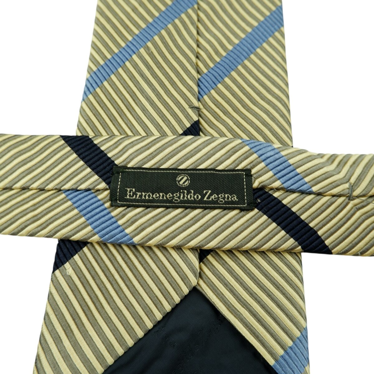 a14848 9 Ermenegildo Zegna Tie Silk Cotton Beige Blue Black Stripe Italy (US Import Tax Included) มุมที่ 9