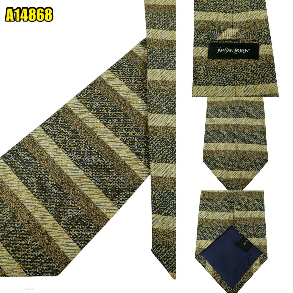 created by photogrid Yves Saint Laurent Tie Silk Beige Stripe (US Import Tax Included) มุมที่ 1