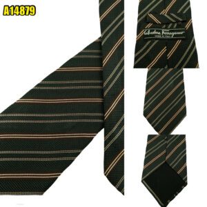 Salvatore Ferragamo Tie Silk Black Stripe Italy (US Import Tax Included) มุมที่ 1