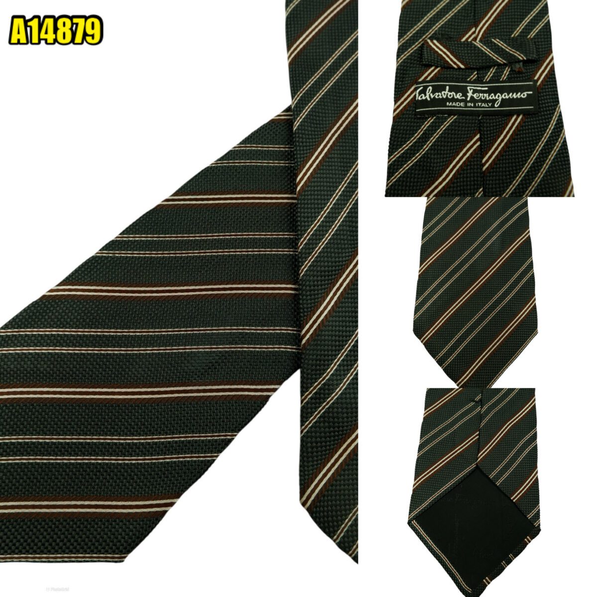 Salvatore Ferragamo Tie Silk Black Stripe Italy (US Import Tax Included) | mesabb clothing Salvatore Ferragamo Tie Silk Black Stripe Italy (US Import Tax Included) มุมที่ 1