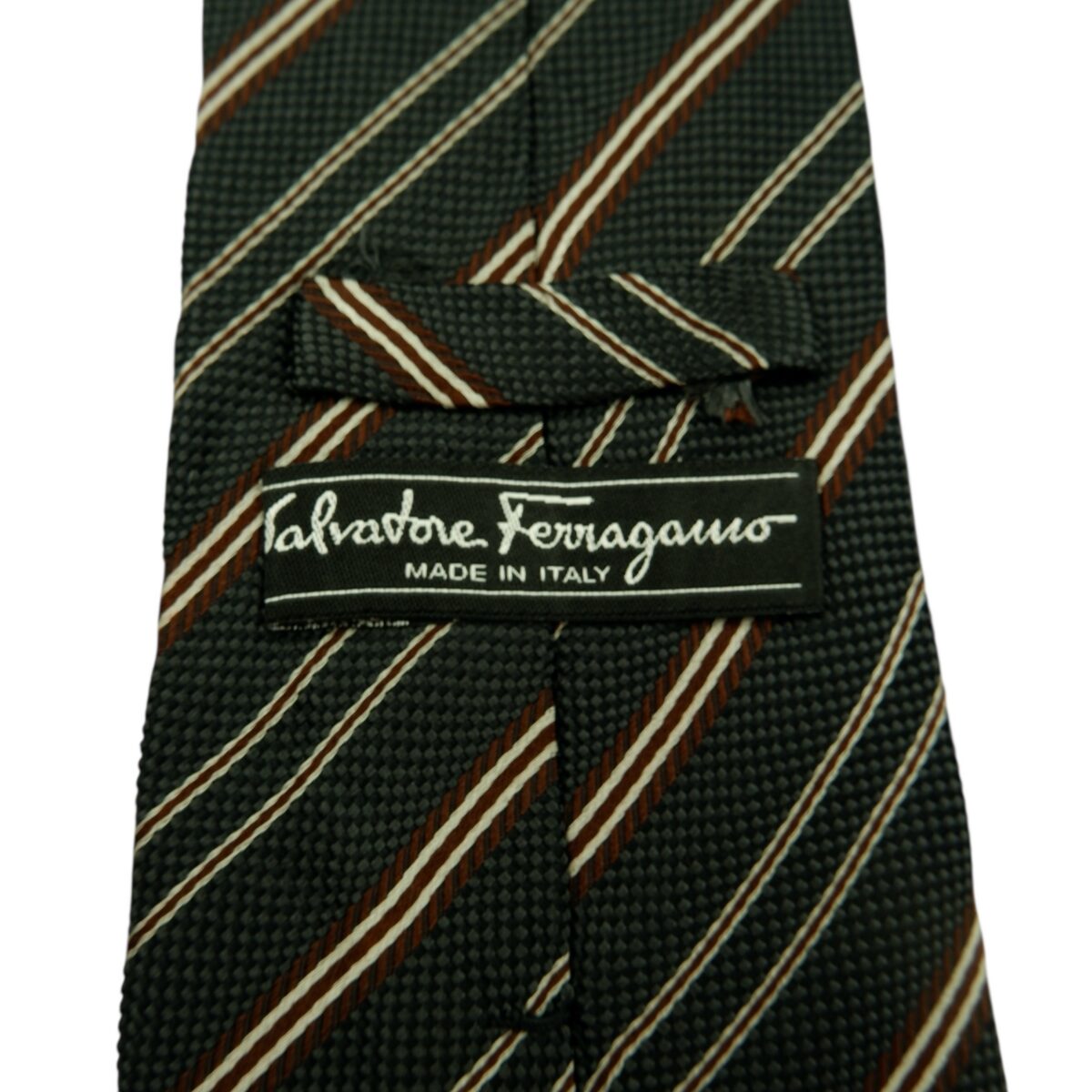 Salvatore Ferragamo Tie Silk Black Stripe Italy (US Import Tax Included) | mesabb clothing Salvatore Ferragamo Tie Silk Black Stripe Italy (US Import Tax Included) มุมที่ 9