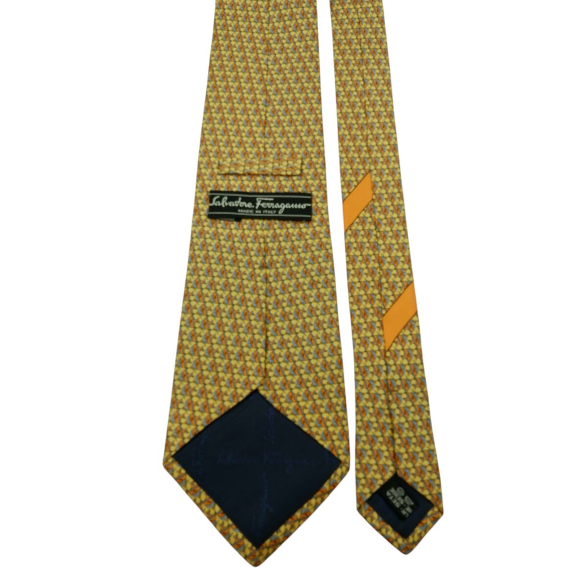 a14893 4 Salvatore Ferragamo Tie Silk Yellow Fish Geometric Italy (US Import Tax Included) มุมที่ 4