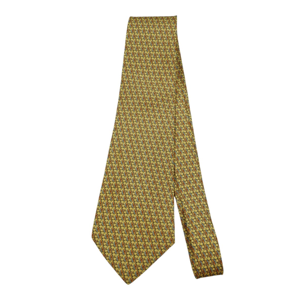 a14893 6 Salvatore Ferragamo Tie Silk Yellow Fish Geometric Italy (US Import Tax Included) มุมที่ 6
