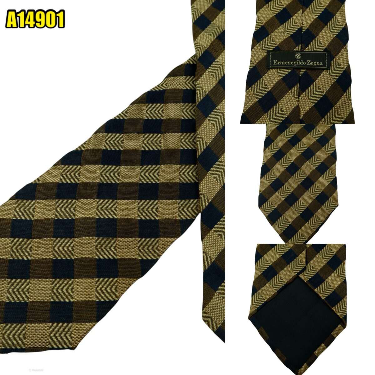 created by photogrid Ermenegildo Zegna Tie Silk Linen Beige Brown Stripe Italy (US Import Tax Included) มุมที่ 1