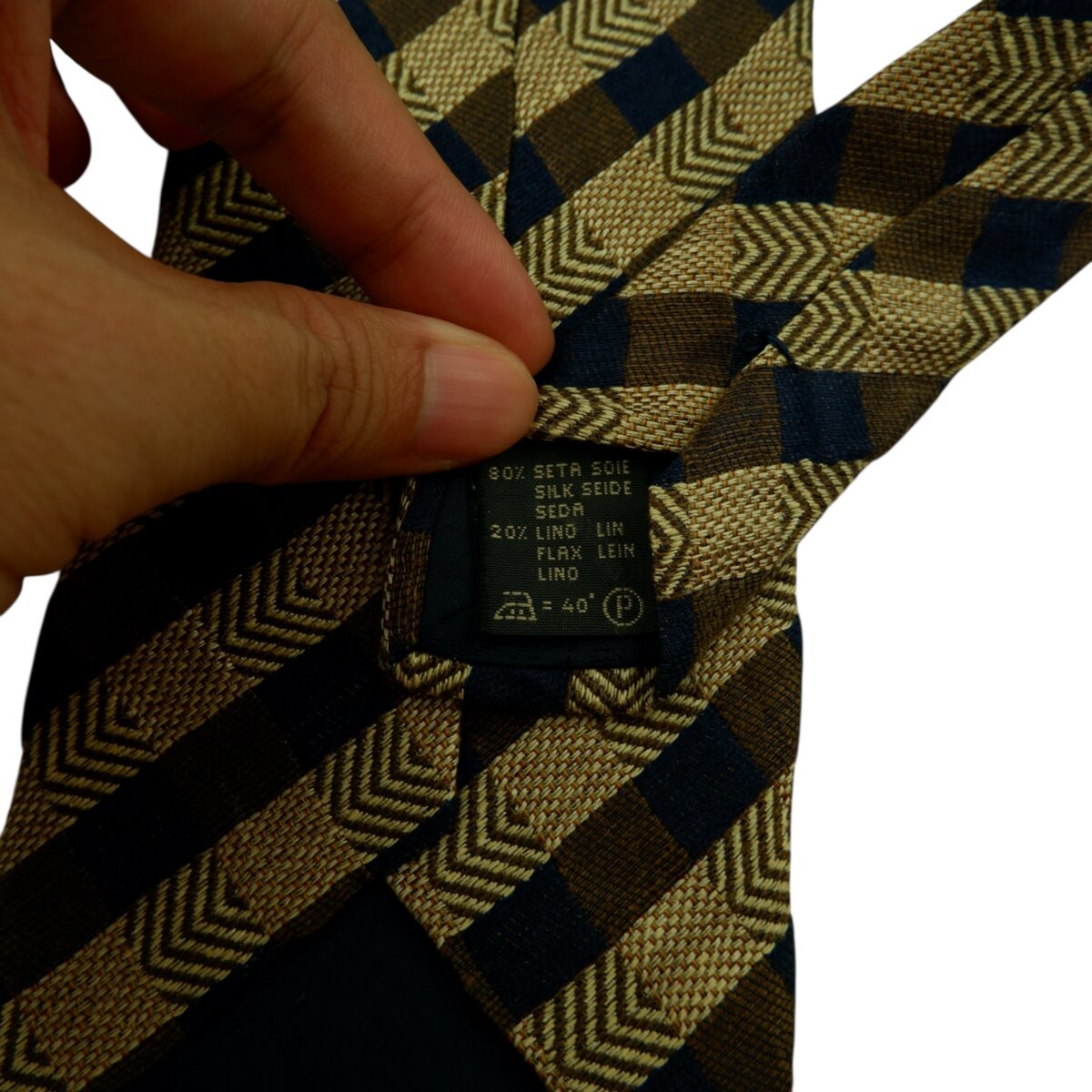 a14901 10 Ermenegildo Zegna Tie Silk Linen Beige Brown Stripe Italy (US Import Tax Included) มุมที่ 10