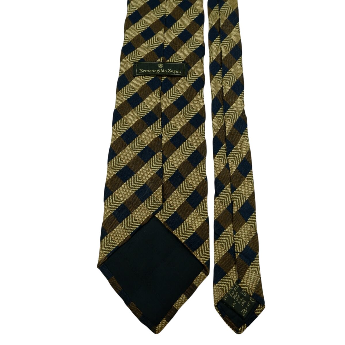 a14901 4 Ermenegildo Zegna Tie Silk Linen Beige Brown Stripe Italy (US Import Tax Included) มุมที่ 4