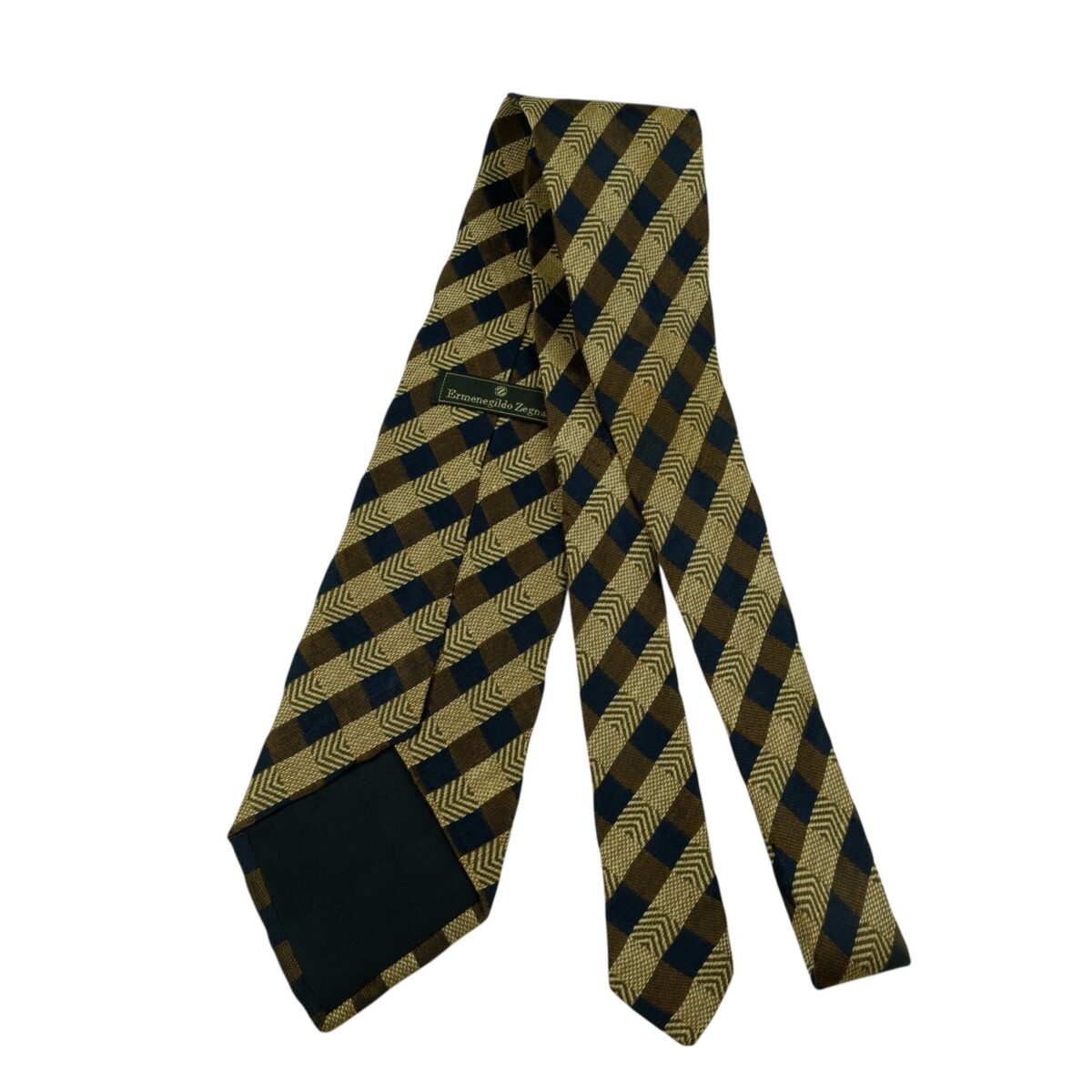 a14901 7 Ermenegildo Zegna Tie Silk Linen Beige Brown Stripe Italy (US Import Tax Included) มุมที่ 7