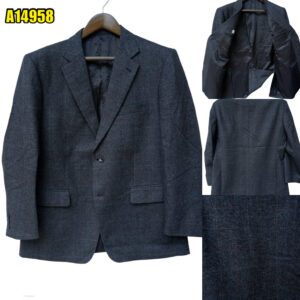 Suit Jacket Wool Black Dark Grey Charcoal Windowpane Japan US UK 44 Chest Size 44 Regular No Canvas มุมที่ 1