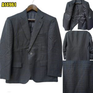 Suit Jacket PET Wool Black Dark Grey Charcoal Windowpane Japan US UK 44 Chest Size 44 Regular No Canvas มุมที่ 1