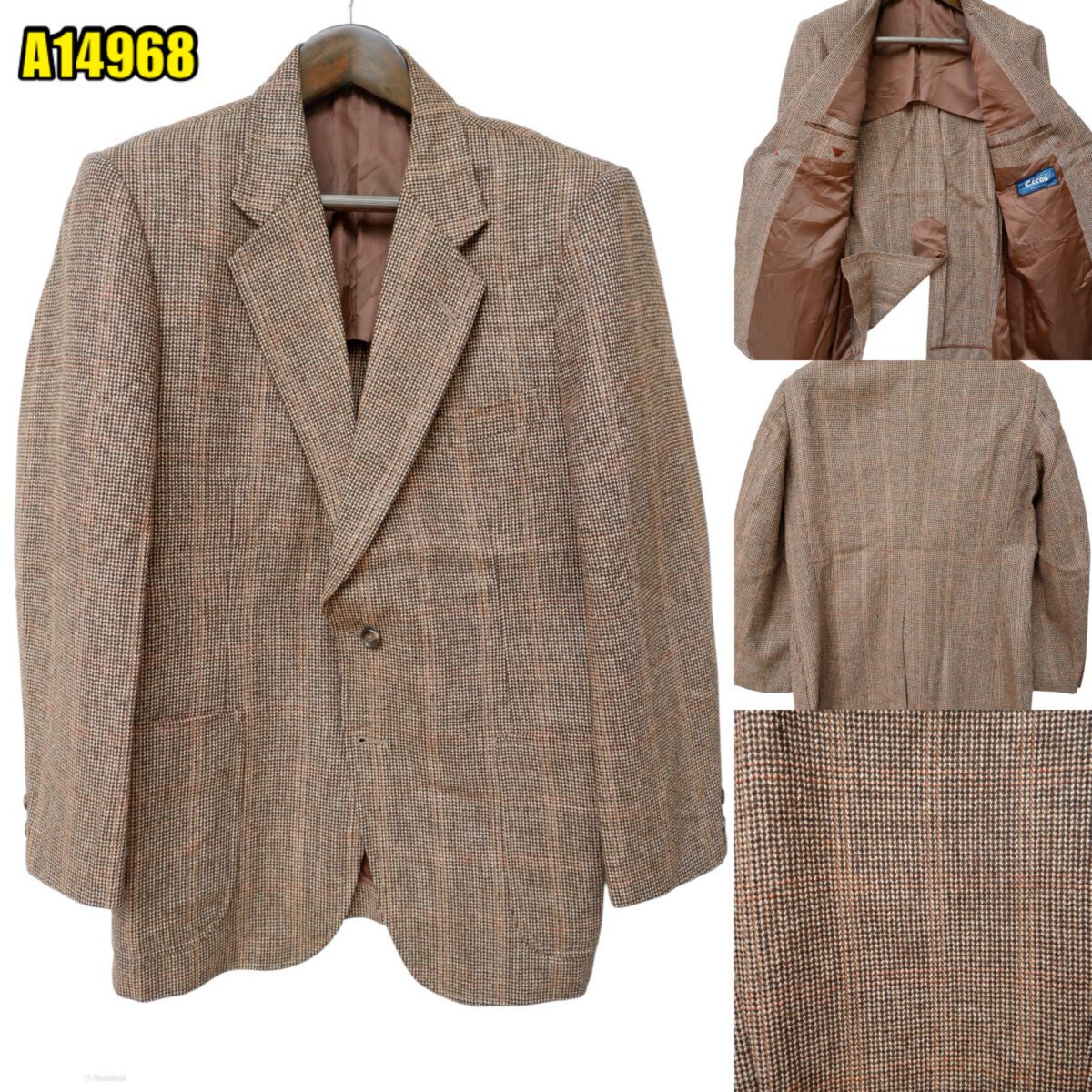 created by photogrid Suit Jacket Wool Nylon Brown Windowpane Japan US UK 43 Chest Size 43 Regular No Canvas มุมที่ 1