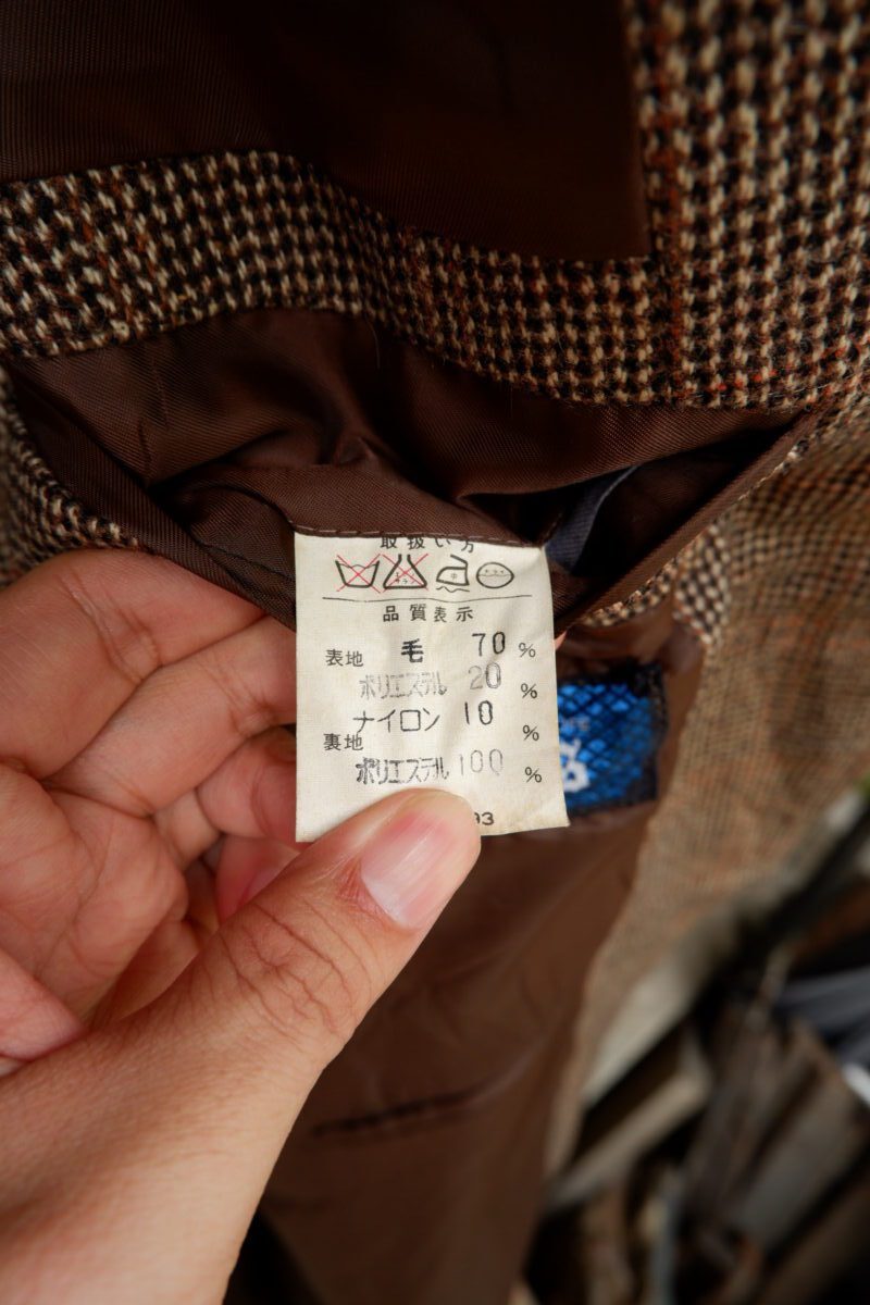 a14968 6 1.jpeg Suit Jacket Wool Nylon Brown Windowpane Japan US UK 43 Chest Size 43 Regular No Canvas - Image 6