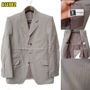 Yves Saint Laurent Suit Jacket Wool Grey Stripe Japan US UK 41 Chest Size 41 Regular Full canvas Real Buttonhole มุมที่ 1