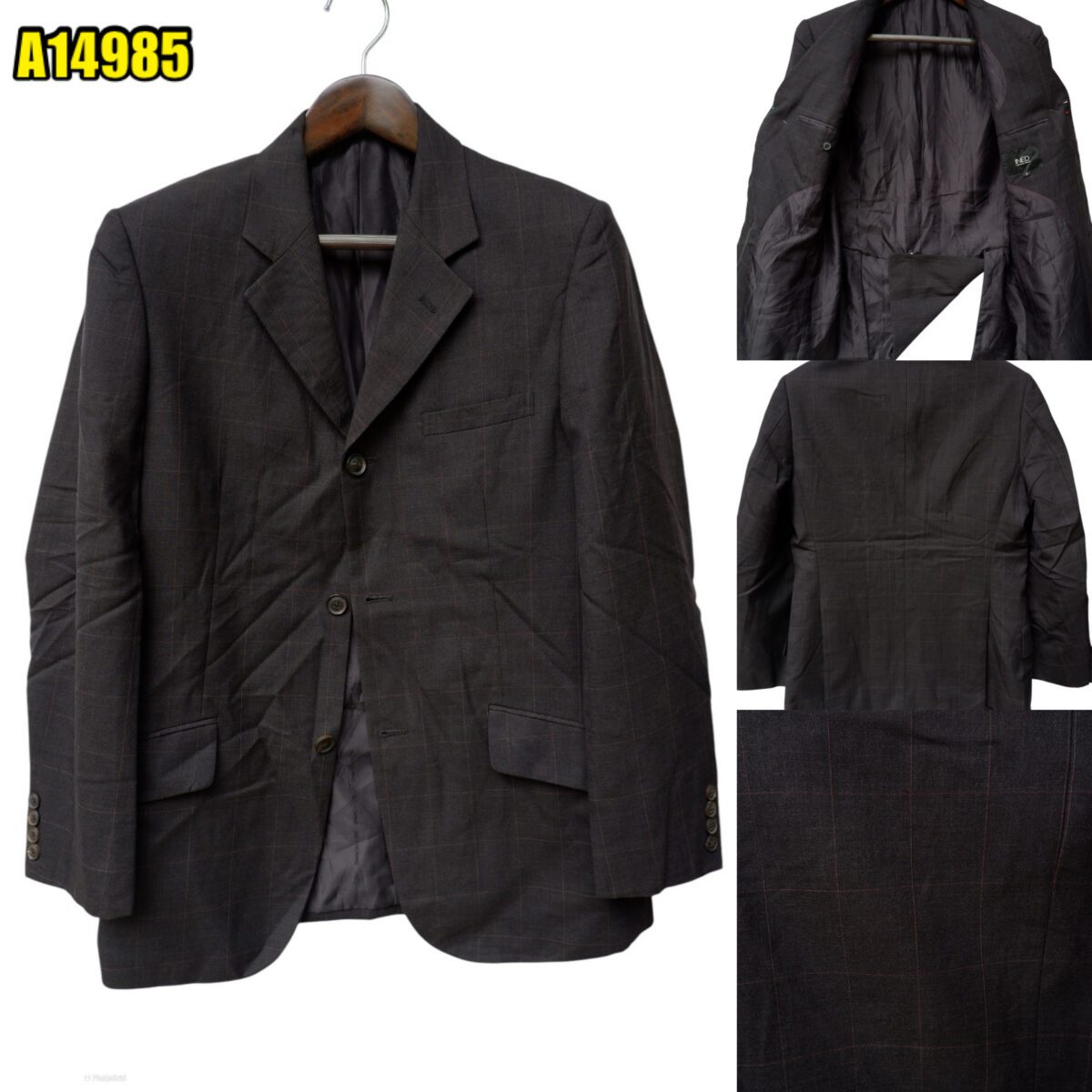 created by photogrid Suit Jacket Wool PET Black Dark Grey Charcoal Windowpane China US UK 41 Chest Size 41 Regular No Canvas มุมที่ 1