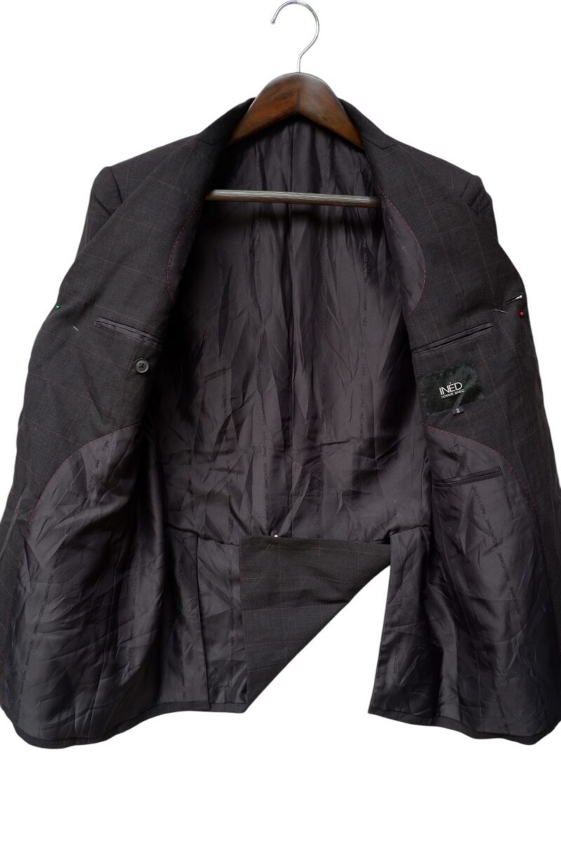 a14985 3 Suit Jacket Wool PET Black Dark Grey Charcoal Windowpane China US UK 41 Chest Size 41 Regular No Canvas มุมที่ 3