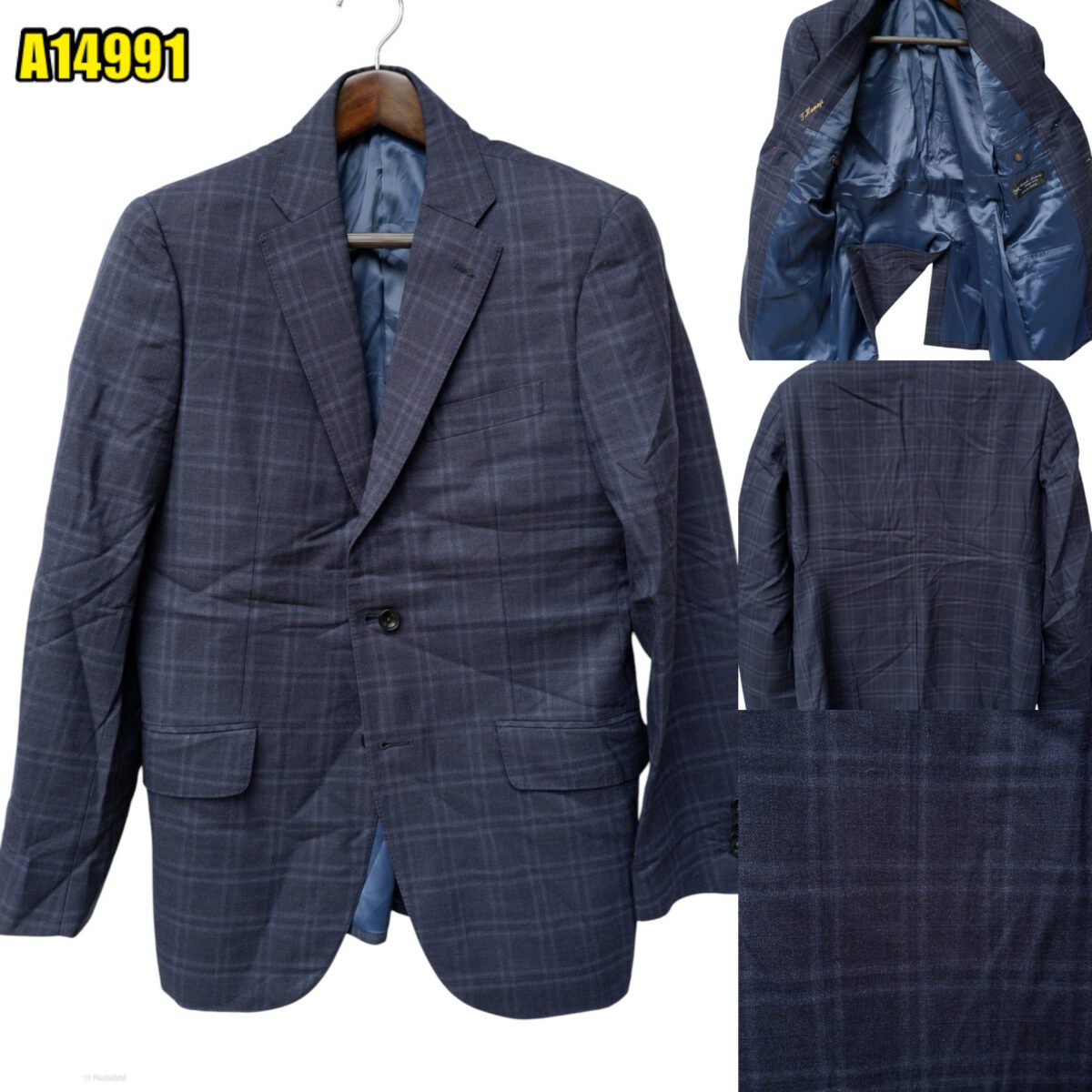 Suit Jacket Wool Navy Windowpane Japan US UK 41 Chest Size 41 Regular Full Canvas | mesabb clothing Suit Jacket Wool Navy Windowpane Japan US UK 41 Chest Size 41 Regular Full Canvas มุมที่ 1