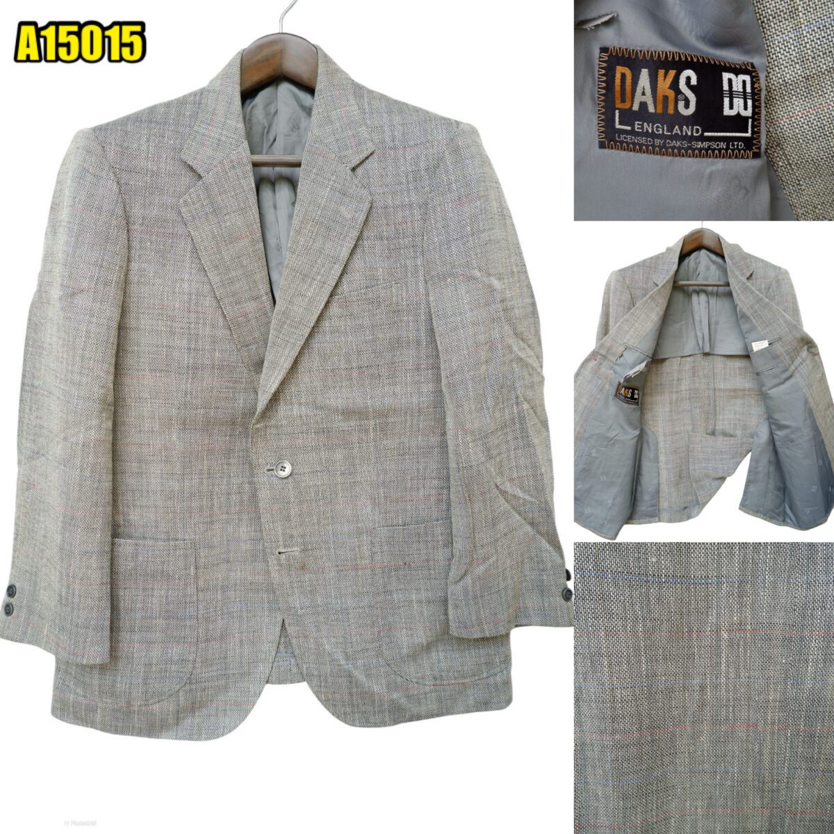 DAKS Suit Jacket Wool Linen Nylon Grey Windowpane Japan US UK 42 Chest Size 42 Regular Full Canvas | mesabb clothing DAKS Suit Jacket Wool Linen Nylon Grey Windowpane Japan US UK 42 Chest Size 42 Regular Full Canvas มุมที่ 1