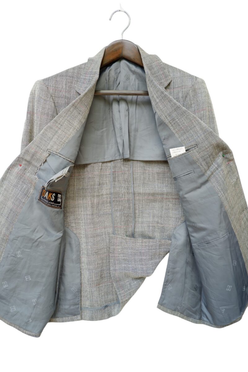 DAKS Suit Jacket Wool Linen Nylon Grey Windowpane Japan US UK 42 Chest Size 42 Regular Full Canvas | mesabb clothing DAKS Suit Jacket Wool Linen Nylon Grey Windowpane Japan US UK 42 Chest Size 42 Regular Full Canvas มุมที่ 3