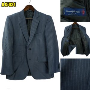 Zegna Suit Jacket Wool Dark Grey Stripe Japan US UK 42 Chest Size 42 Regular Full Canvas มุมที่ 1