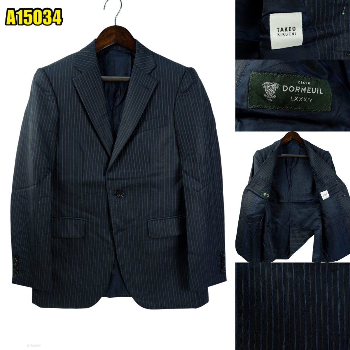 created by photogrid Dormeuil Suit Jacket Wool PET Black Stripe Japan US UK 38 Chest Size 38 Regular Half Canvas มุมที่ 1