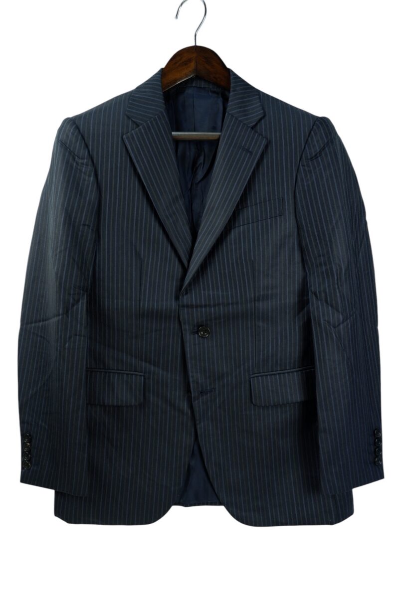 a15034 2 Dormeuil Suit Jacket Wool PET Black Stripe Japan US UK 38 Chest Size 38 Regular Half Canvas มุมที่ 2