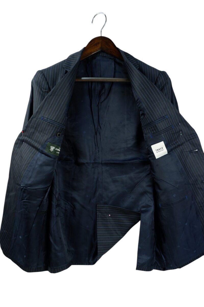 a15034 3 Dormeuil Suit Jacket Wool PET Black Stripe Japan US UK 38 Chest Size 38 Regular Half Canvas มุมที่ 3