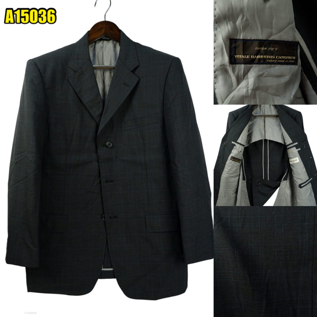 VBC Suit Jacket Wool Black Dark Grey Charcoal Windowpane Japan US UK 43 Chest Size 43 Regular Half canvas Real Buttonhole | mesabb clothing VBC Suit Jacket Wool Black Dark Grey Charcoal Windowpane Japan US UK 43 Chest Size 43 Regular Half canvas Real Buttonhole มุมที่ 1