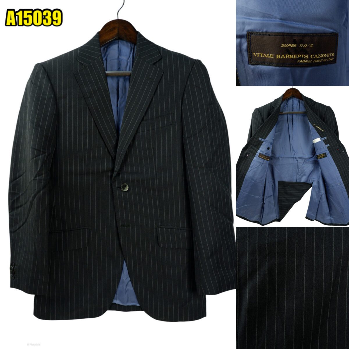 created by photogrid VBC Suit Jacket Wool Black Stripe Japan US UK 39 Chest Size 39 Regular Half Canvas มุมที่ 1