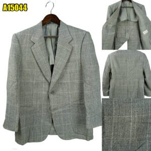 Suit Jacket Wool PET Grey Windowpane Japan US UK 43 Chest Size 43 Regular Half Canvas มุมที่ 1