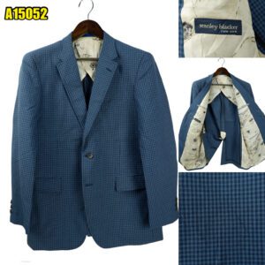 Stanley Blacker Suit Jacket Wool PET Linen Navy Gingham Japan US UK 44 Chest Size 44 Regular No Canvas Soft Shoulder มุมที่ 1