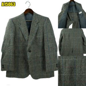 Suit Jacket Wool Nylon Grey Windowpane Japan US UK 43 Chest Size 43 Regular No Canvas มุมที่ 1