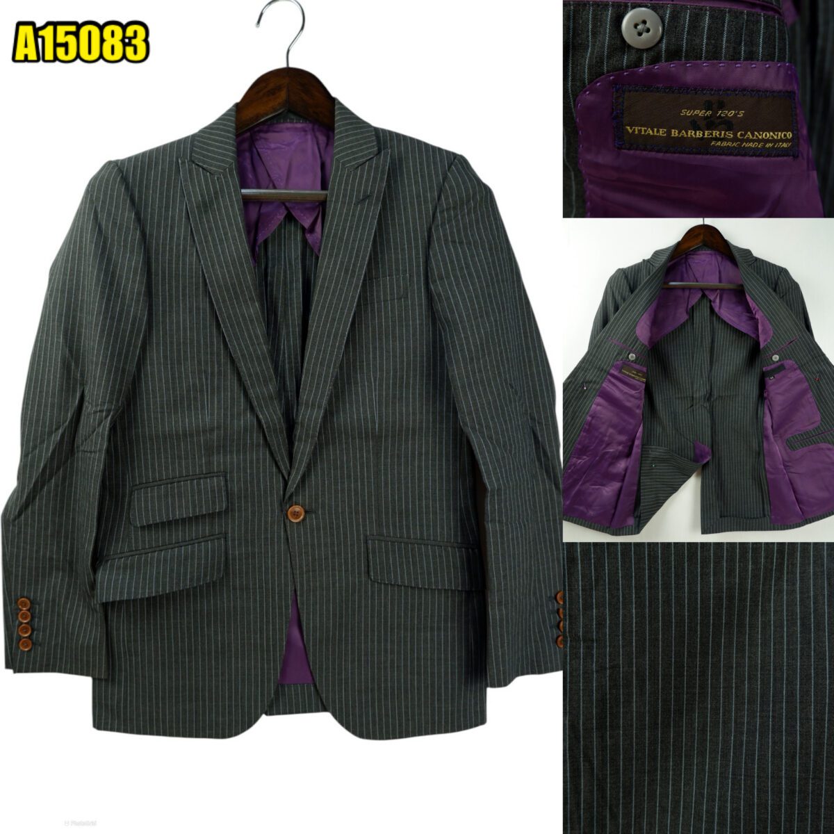 created by photogrid VBC Suit Jacket Wool PET Black Dark Grey Charcoal Japan US UK 37 Chest Size 37 Regular Half Canvas มุมที่ 1