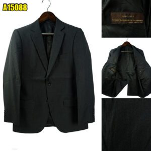 VBC Suit Jacket Wool PET Black Dark Grey Charcoal Stripe Japan US UK 39 Chest Size 39 Regular Half Canvas มุมที่ 1