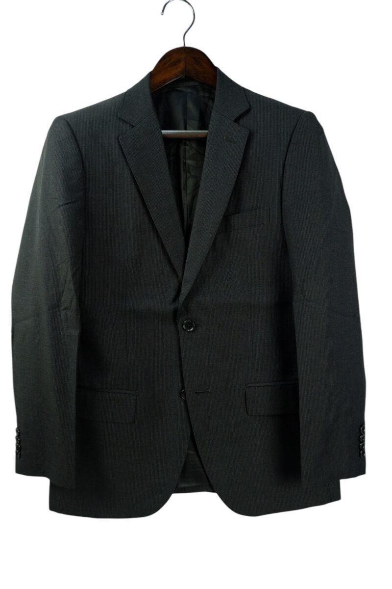 a15088 2 VBC Suit Jacket Wool PET Black Dark Grey Charcoal Stripe Japan US UK 39 Chest Size 39 Regular Half Canvas มุมที่ 2
