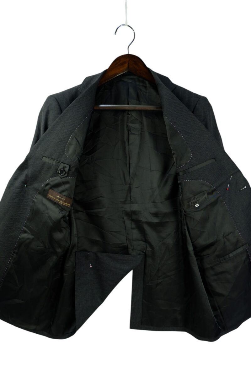 a15088 3 VBC Suit Jacket Wool PET Black Dark Grey Charcoal Stripe Japan US UK 39 Chest Size 39 Regular Half Canvas มุมที่ 3