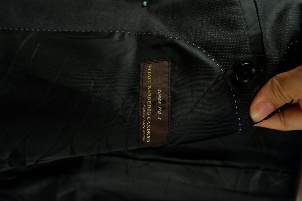 a15088 6 VBC Suit Jacket Wool PET Black Dark Grey Charcoal Stripe Japan US UK 39 Chest Size 39 Regular Half Canvas มุมที่ 6