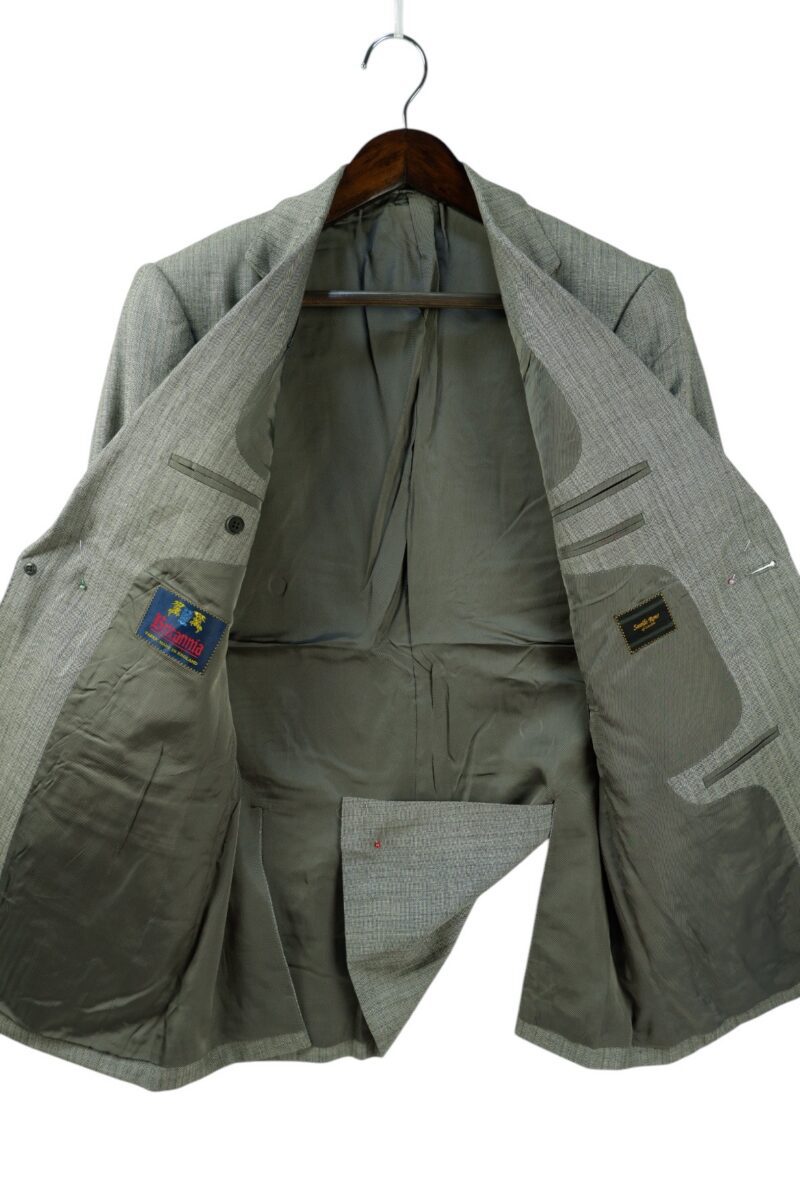 a15093 3 Britania Suit Jacket Wool PET Grey Herringbone Japan US UK 40 Chest Size 40 Regular Half Canvas มุมที่ 3