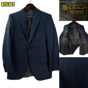 Loro Piana Suit Jacket Wool Black Blue Stripe Japan US UK 40 Chest Size 40 Regular Full Canvas Real Buttonhole มุมที่ 1