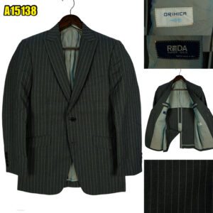 Reda Suit Jacket Wool Black Dark Grey Charcoal Stripe Japan US UK 39 Chest Size 39 Regular Half Canvas มุมที่ 1