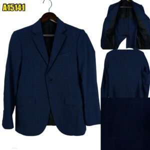 Suit Jacket Wool Navy Windowpane Japan US UK 37 Chest Size 37 Regular Half Canvas มุมที่ 1