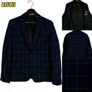 Suit Jacket Wool Rayon PET Dark Navy Windowpane China US UK 40 Chest Size 40 Regular No Canvas Real Botton Hole Soft Shoulder มุมที่ 1