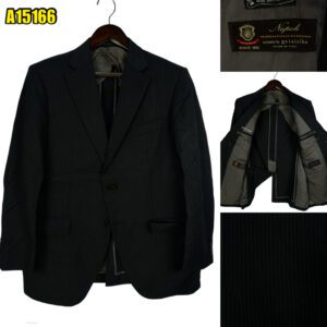 Suit Jacket Wool Black Stripe Japan US UK 42 Chest Size 42 Regular Half Canvas Pick Stitch มุมที่ 1