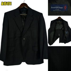 Zegna Suit Jacket Wool Black Chalk Stripe Japan US UK 44 Chest Size 44 Regular Half Canvas มุมที่ 1