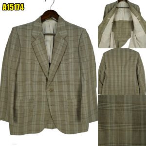 Suit Jacket Wool PET Silk Grey Glen Check Japan US UK 39 Chest Size 39 Regular Full Canvas มุมที่ 1