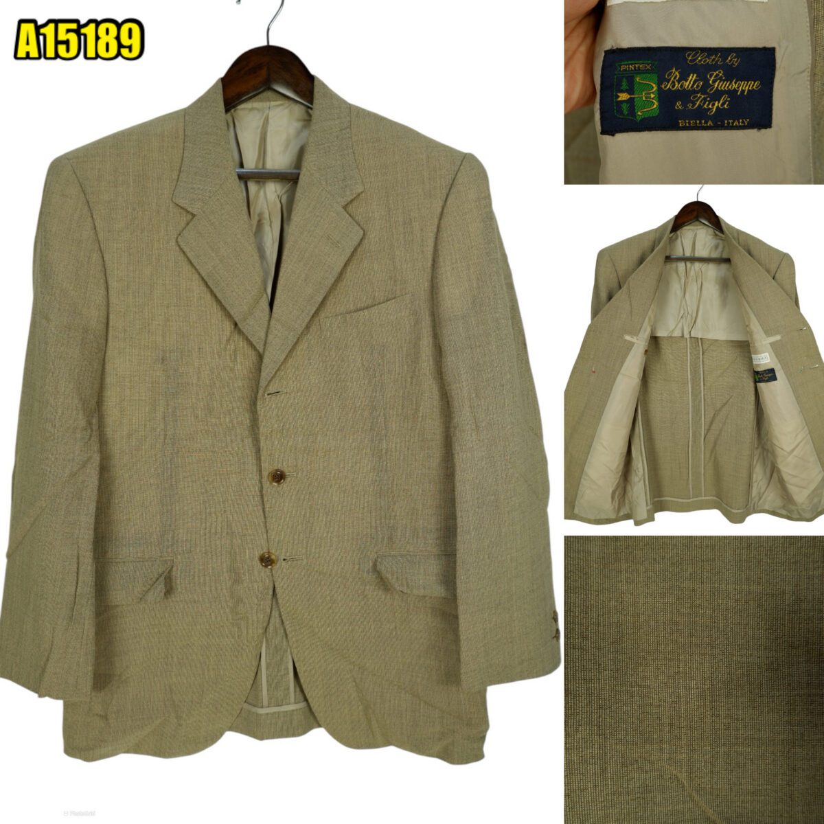 created by photogrid Suit Jacket Wool Beige Japan US UK 44 Chest Size 44 Regular Full Canvas มุมที่ 1
