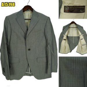 Suit Jacket Wool Grey Stripe Japan US UK 40 Chest Size 40 Regular Half Canvas Real Buttonhole มุมที่ 1