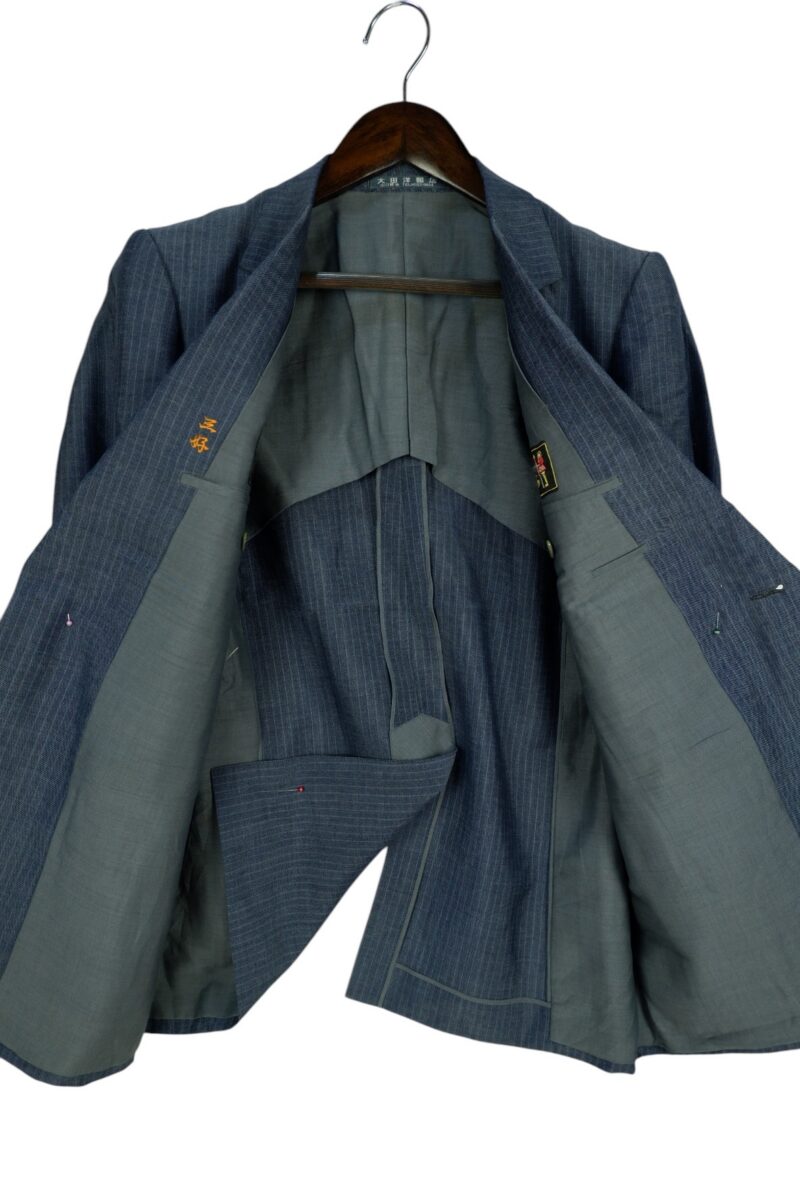 a15207 3 Scabal Suit Jacket Wool Navy Stripe Japan US UK 43 Chest Size 43 Regular Full Canvas มุมที่ 3