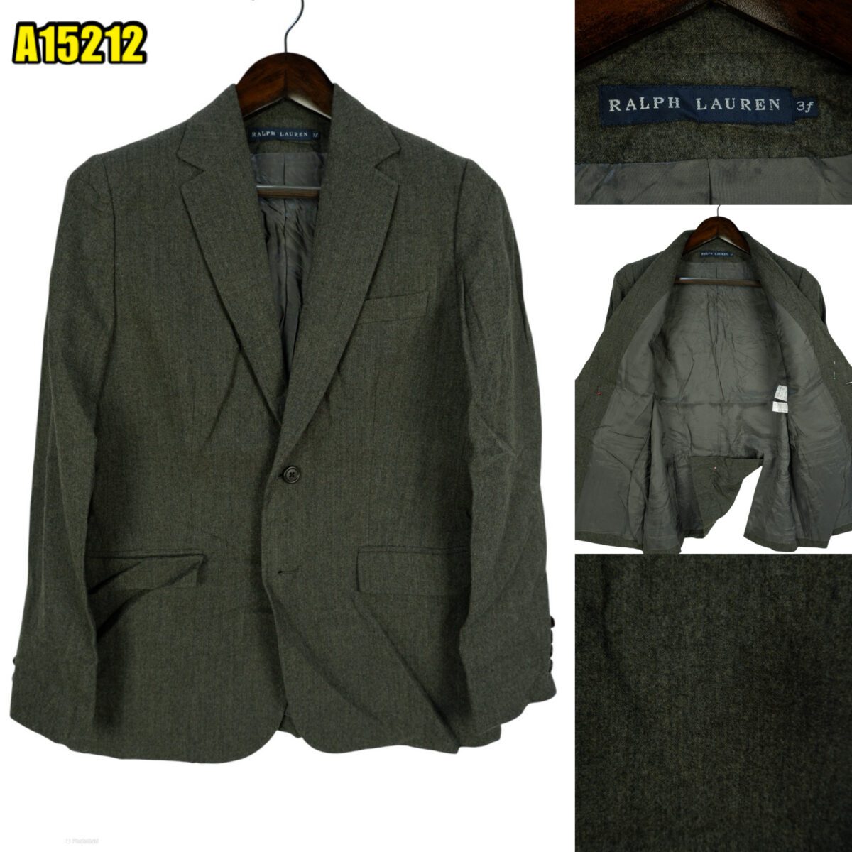 created by photogrid Ralph Lauren Suit Jacket Wool PU Grey Japan US UK 37 Chest Size 37 Regular Half Canvas มุมที่ 1